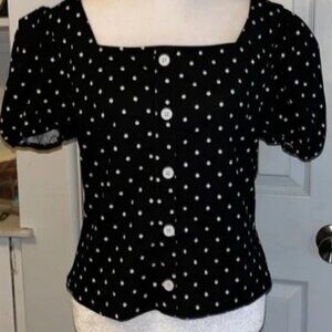 SHEIN black & white Polka Dot button down Top LARGE